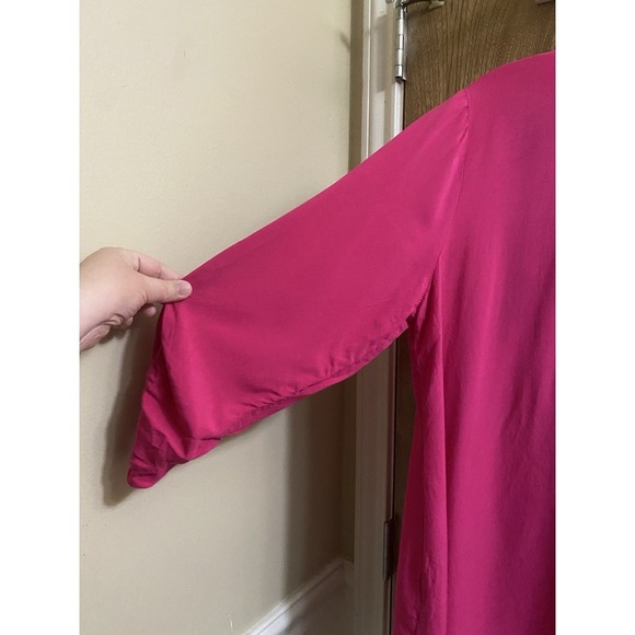 Luna Moon Hot Pink Boho Tunic Floral Embroidered Blouse Half Button Light Size L - Picture 15 of 16